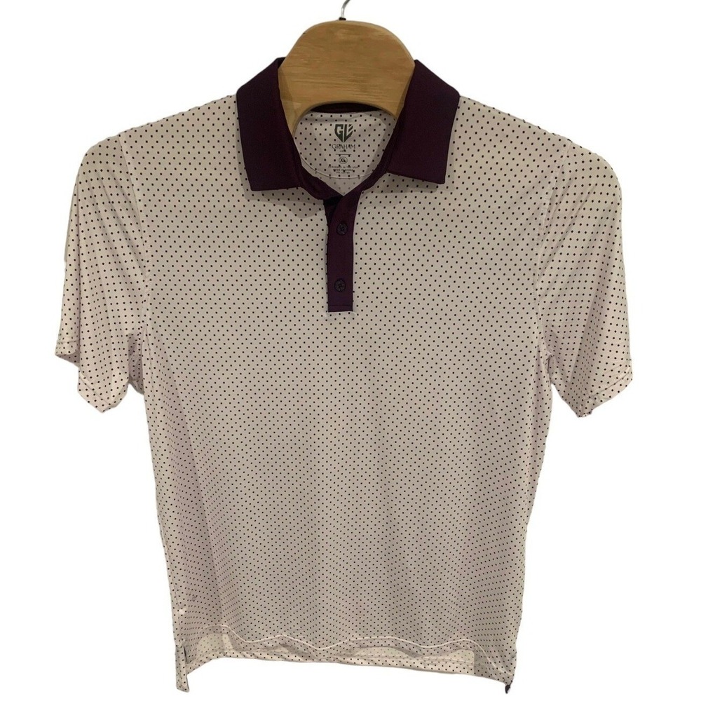 Graham Luxe Golf Polo Shirt Mens XL White Purple Polka Dot‎ NWT